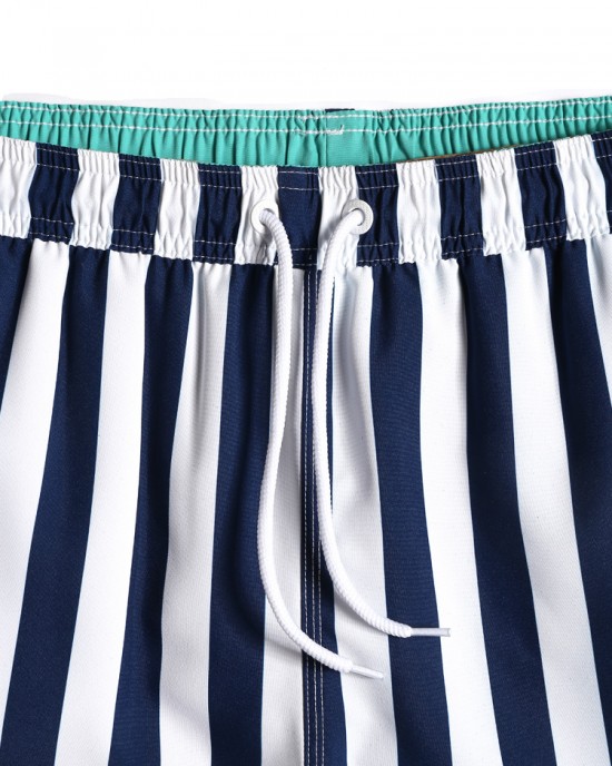 Mens Classic Striped Print Loose Quick Dry Drawstring Waist Holiday Beach Board Shorts Mens Classic Striped Print Loose Quick Dry Drawstring Waist Holiday Beach Board Shorts